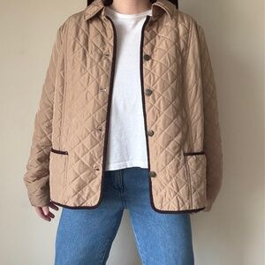 Quilted Button-Up Lightweight Jacket in Camel and Chocolate Brown